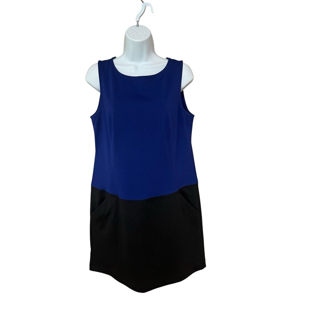LOFT Blue Black Colorblock Sleeveless Shift Dress Size 6 with Pockets